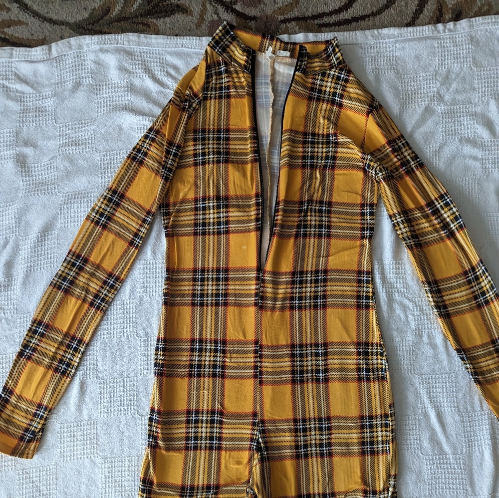 Yellow plaid Urban Rose small Romper One Piece with Zipper Adult